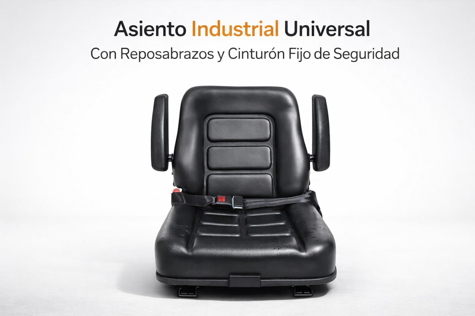 Asiento Universal para Carretilla Elevadora con Cinturón Fijo | Asiento PVC Negro con Reposabrazos | Compatible con Tractor, Excavadora y Maquinaria Industrial | Resistente e Impermeable