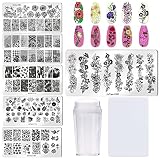 Bellelfin Nail Stamper Kit 6pcs Nail Stamping Flower Leaves Vine Image Template with Nail Art Stamp