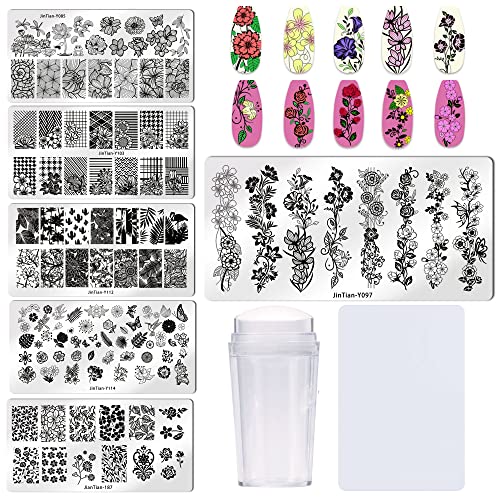 Bellelfin Nail Stamper Kit 6Pcs Nail Stamping Flower Leaves Vine Image Template With Nail Art Stamp And Scraper For Salon Home Diy Manicure #TOP6