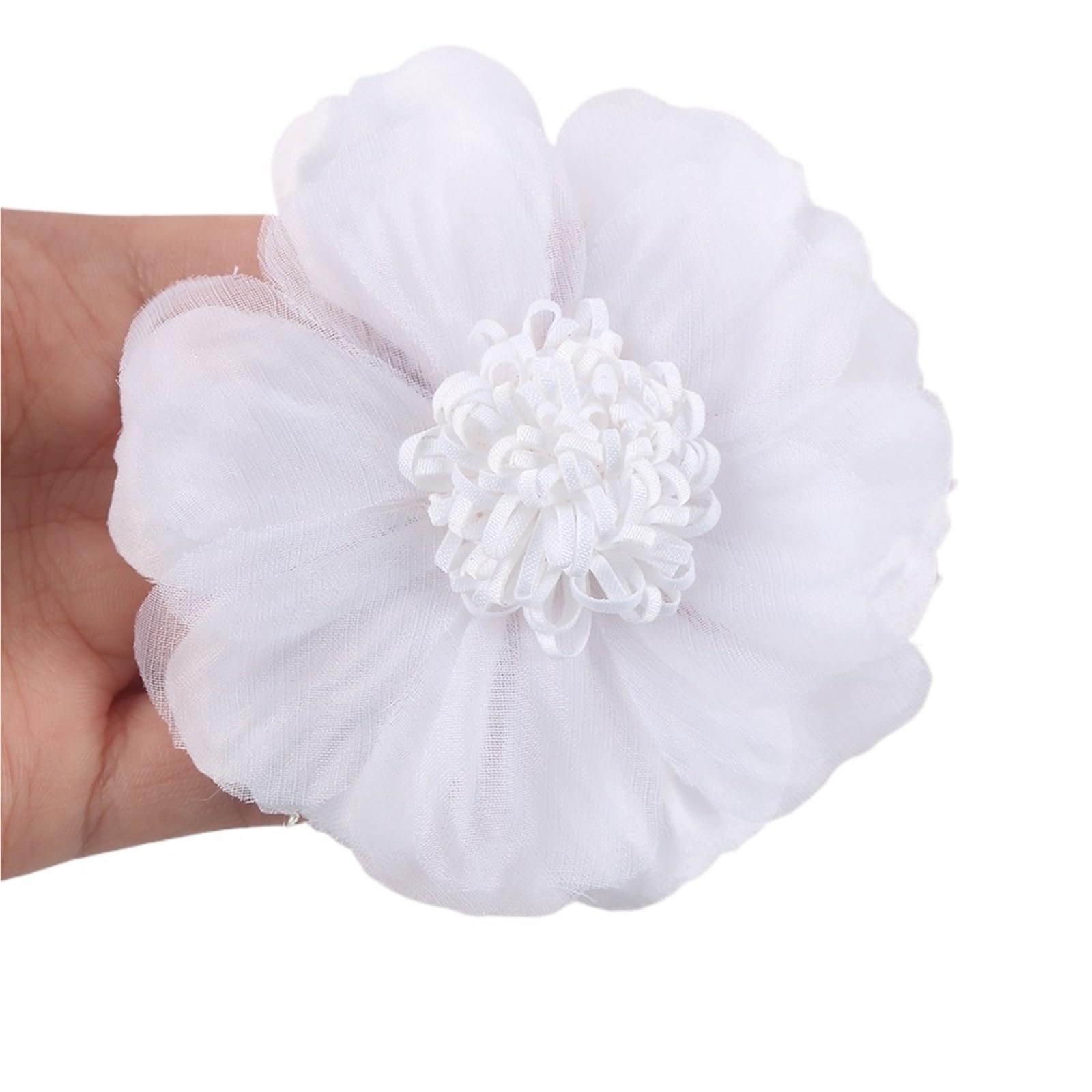 Wtaxbh White Iron On Patches 10Pcs Large Handmade Chiffon Fabric Artificial Flower For Wedding Dress Clothing Hats Headdress Decoration Diy(White)