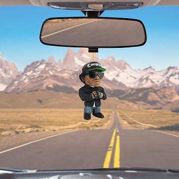 JINKEY Car Hanging Ornament Acrylic Hip Hop Funny Cute Car Rear View Mirror Flat Pendant Decor Dashboard Charms Ornament Interior Decoration