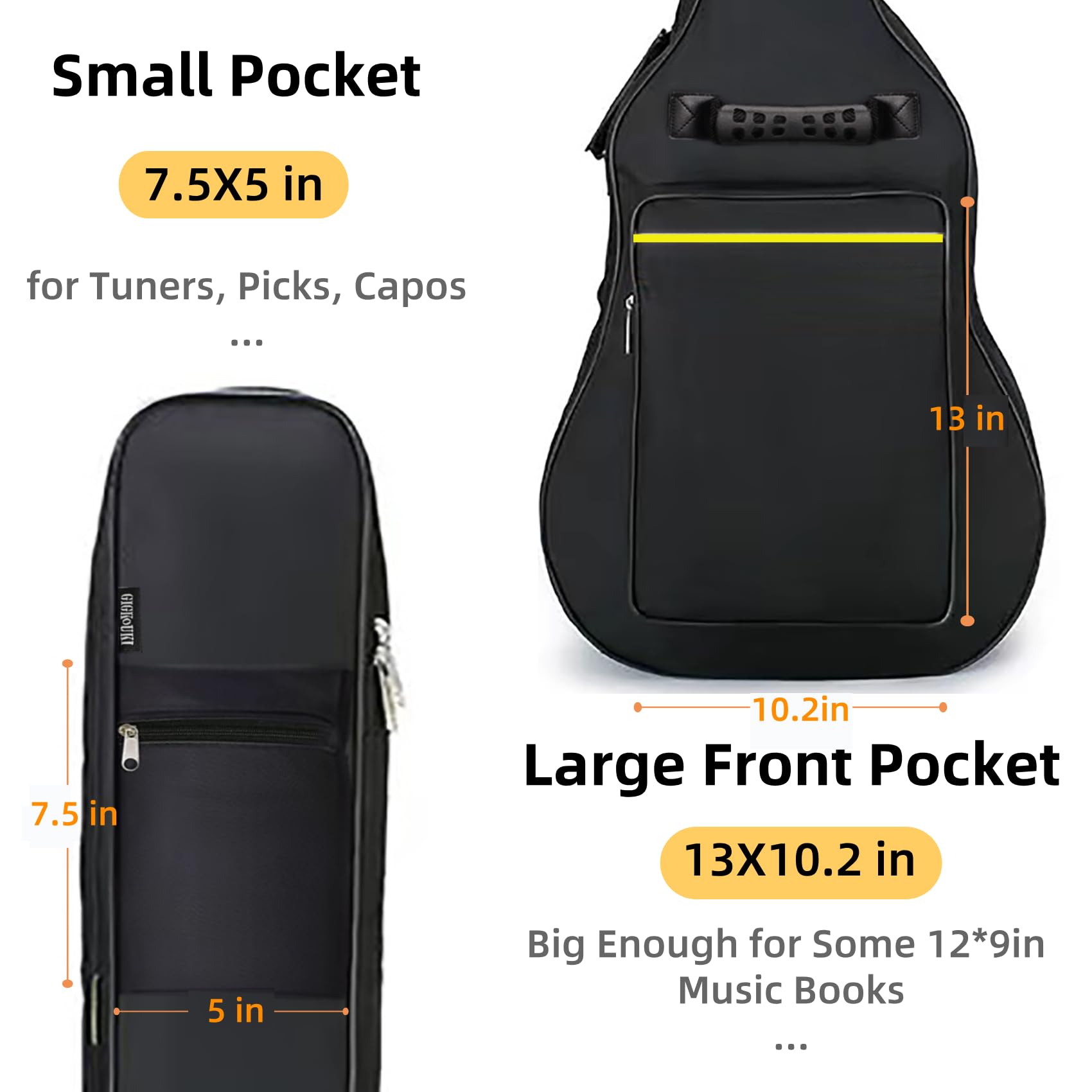 GIGKOUKI Tasche für Akustikgitarre, 0,9 cm dicke Polsterung, für 99 - 101,6 - 104,4 cm (39 - 40 - 41 Zoll) Akustikgitarre - klassische Gitarre, wasserabweisend, doppelt verstellbarer Schultergurt