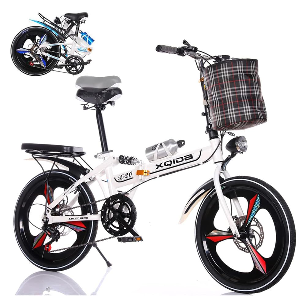 Vélo Pliant de 20 Pouces, 6 Vitesses, réglable en Hauteur, Vélos de Ville pliants Vintage pour Hommes et Femmes, avec éclairage et Panier/Expédition Depuis Un entrepôt Allemand