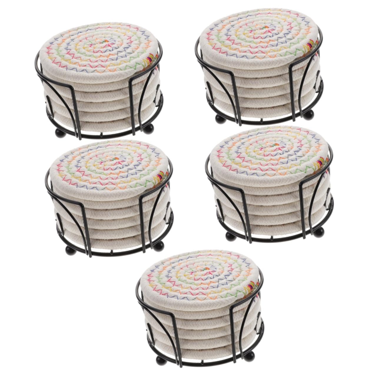 ULTECHNOVO Posavasos Redondos De Algodón Trenzado Resistentes Al Calor Y Antideslizantes con Soporte De Almacenamiento para Tazas Y Decoración del Hogar 6 Piezas X 5