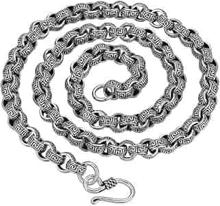 TYMONT S925 Sterling Silver Ring Chain Necklace,Men's Vintage Hip