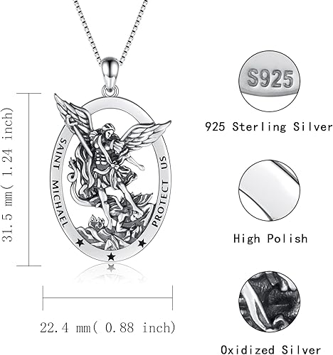 Miniatura 6 de Sterling Silver Saint Christopher Micheal Virgin Mary Necklace Women Men Medal Oval-Shaped Pendant Amulet Jewelry Gift for Teen Travelers