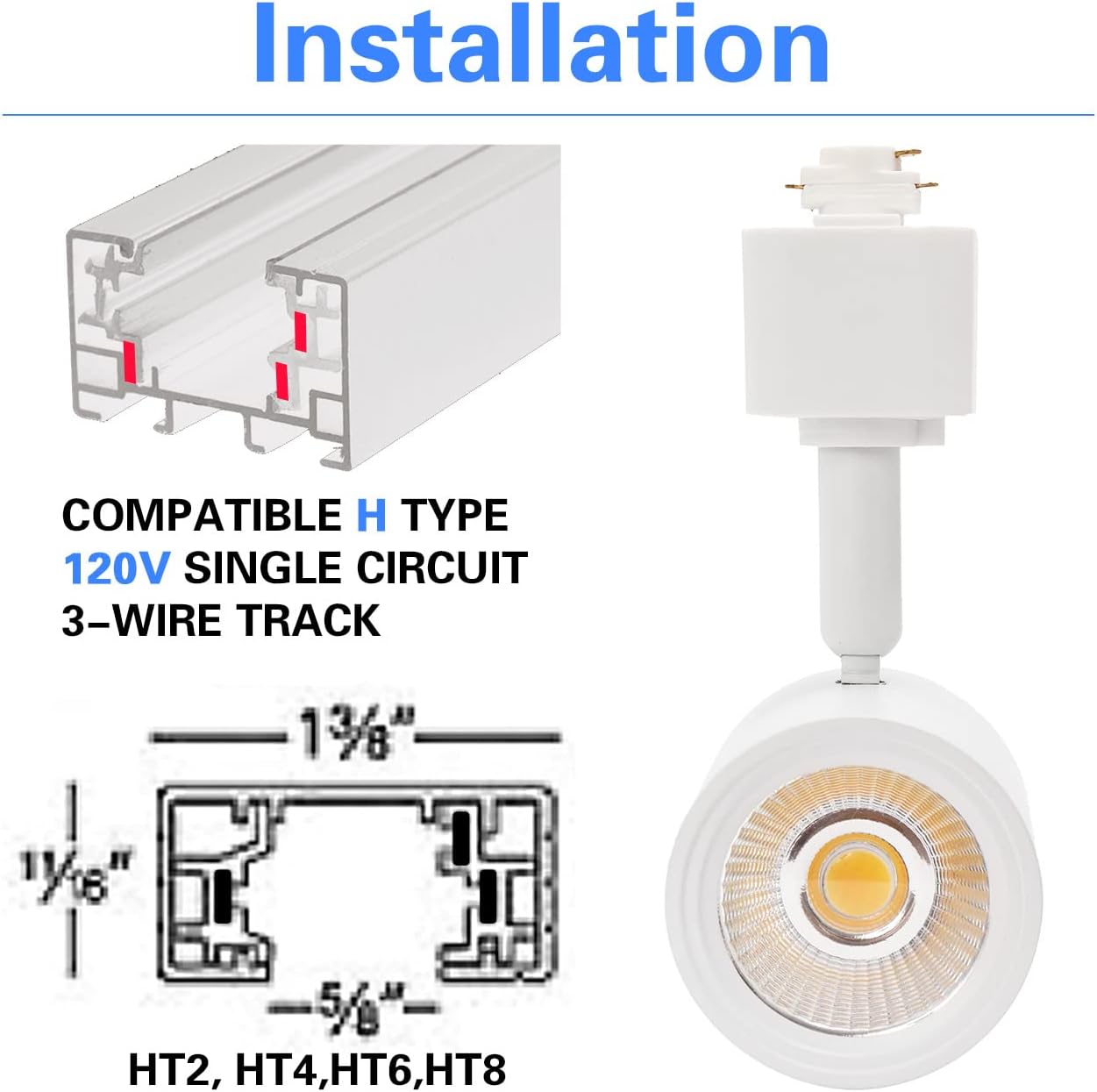 Lmaadri 12W Track Lighting Heads, LED Dimmable H Type Track Lighting fixtures,3-Color Selectable 3000K-4000K-6000K for Kitchen Accent, Art Exhibition Lighting, Flicker Free CRI90+ (White 8 Pack)