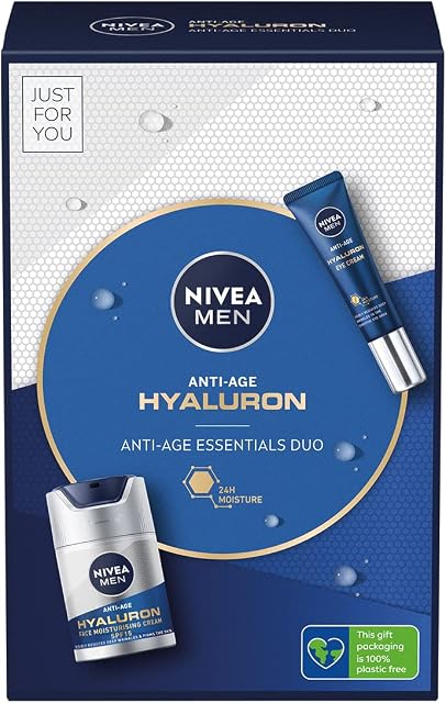 NIVEA MEN Anti-Age Hyaluron Essentials Duo Pack (2 Pieces), Gift Set Includes Men's Eye Cream and Face Moisturising Cream with Hyaluronic Acid to Hydrate Skin