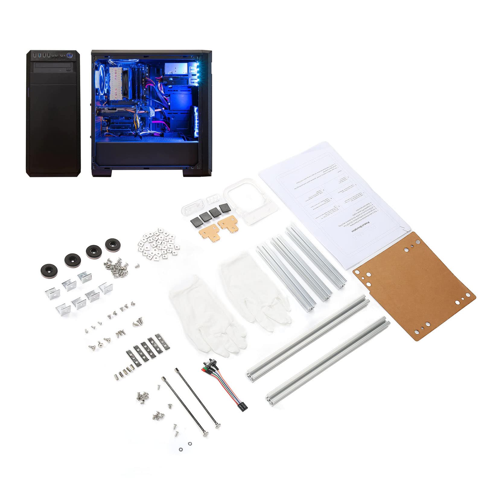Bewinner Halterung für Offenes ITX-Computergehäuse, DIY-Bare-Bone-Chassis aus Aluminiumlegierung mit Offenem Rahmen Zur Wärmeableitung, Unterstützt ITX-Motherboard 17 X 17 cm, ATX-Netzteil, 2 X