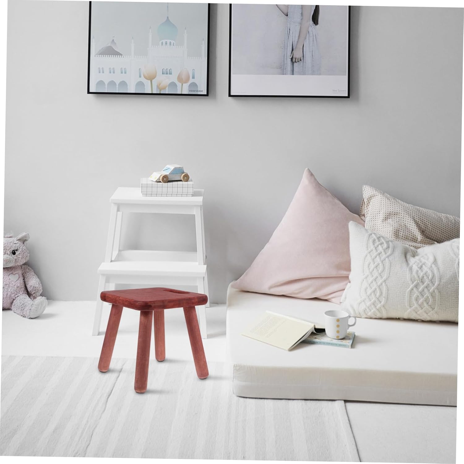 Portable Wooden Step Stool Handle Small Rubberwood Footrest for Kitchen Bathroom and Bedroom Use Easy Assembly Lightweight Design for Boys and Girls and Adults