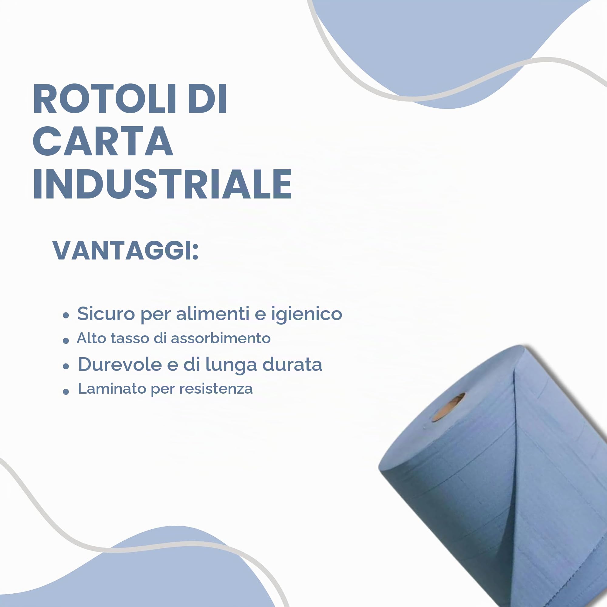 BALSAT Bobine di Carta Industriale di Cellulosa Blu Rotoli di Carta 100% Pasta Vergine Blu. Confezione da 6 bobine di Carta. Finitura laminata | 840 gr per Bobina. Industria alimentare