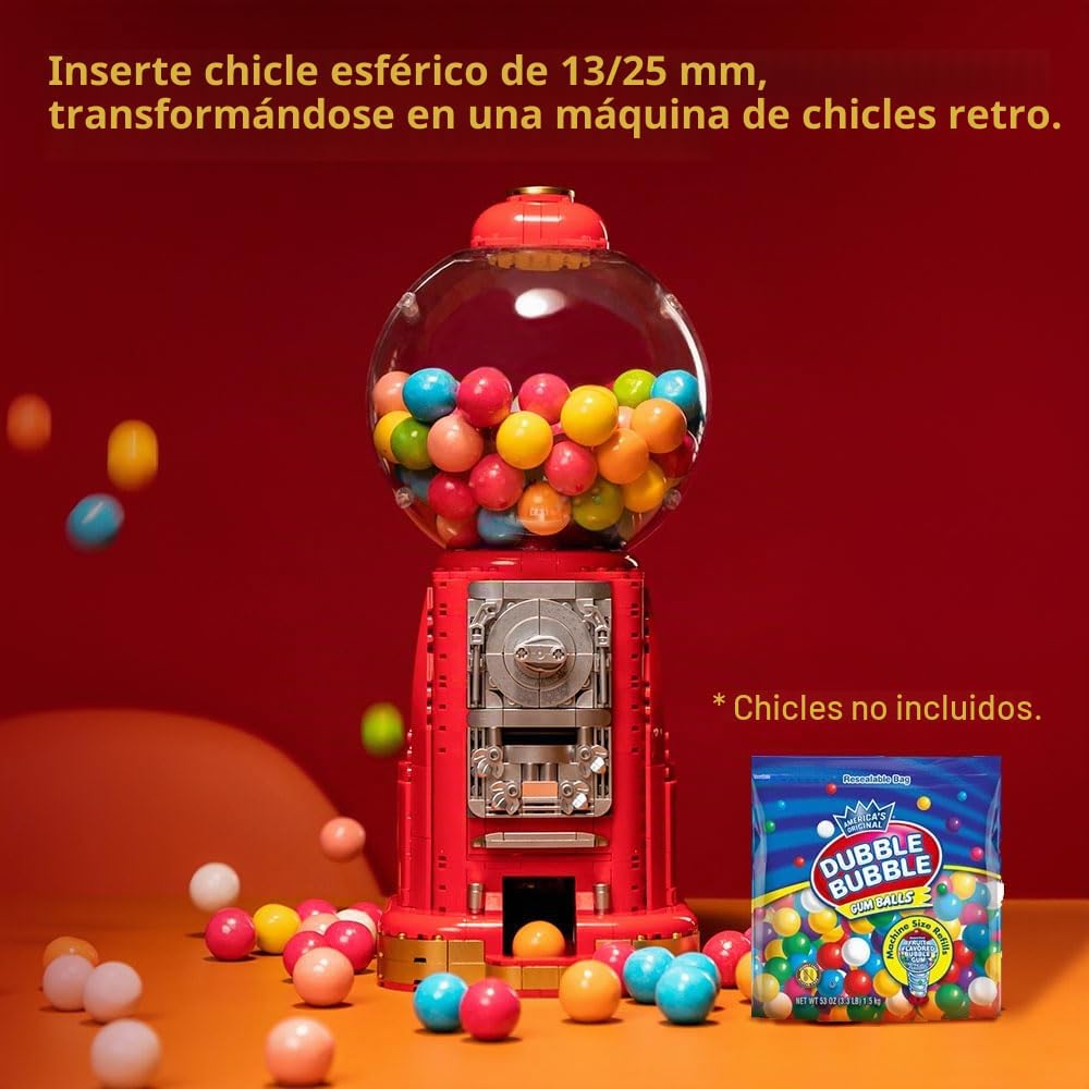 PANTASY Retro Máquina de Chicles, Juego de Bloques de Construcción, con 12 Micro Bloques de Construcción y 12 Notas de la Suerte para Múltiples Juegos de Escritorio Kit