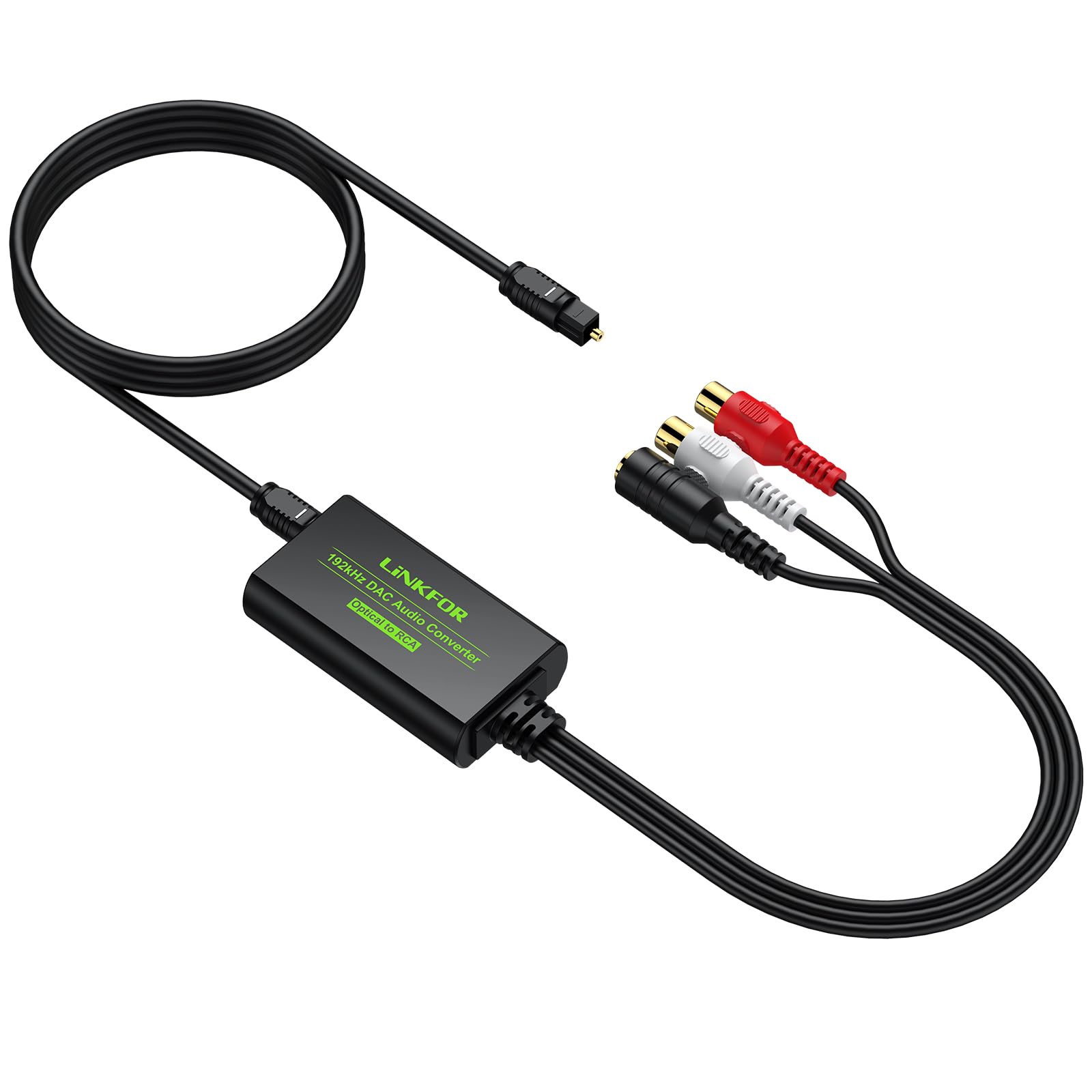 LiNKFOR 192 KHZ DAC Przetwornik z 1m kablem optycznym Konwerter z optycznego na RCA 3,5 mm Wbudowany układ wzmacniacza audio Przetwornik audio optyczny analogowy 3,5 mm do HDTV Blu Ray HD DVD TV