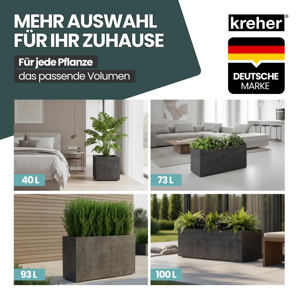 Kreher XL Pflanzkasten Millennium in verschiedenen Formaten und Farben. Tolle Naturstein Optik in Braun, Beige, Anthrazit oder Grau! Aus robustem Kunststoff! (80 Liter Anthrazit)