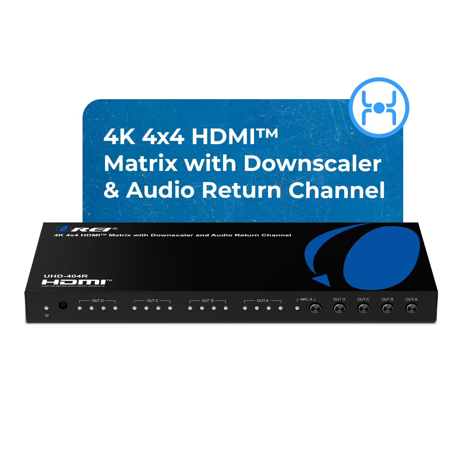 OREI Divisor de matriz HDMI 4x4 4K, (4 entradas, 4 salidas) interruptor con control remoto, escala automática 4K a 1080p, compatible con HDR10 (UHD-404R)