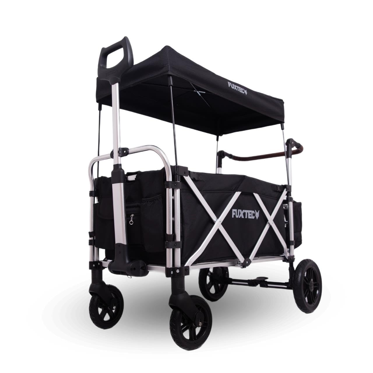 FUXTEC Carro Plegable FX-CTL900 Premium Negro, el Original, Fux Family Collection, Carro de jardín para el Transporte de niños, Playa, Ciudad, Bosque, Tirar o Empujar - Capacidad de Carga 75 kg