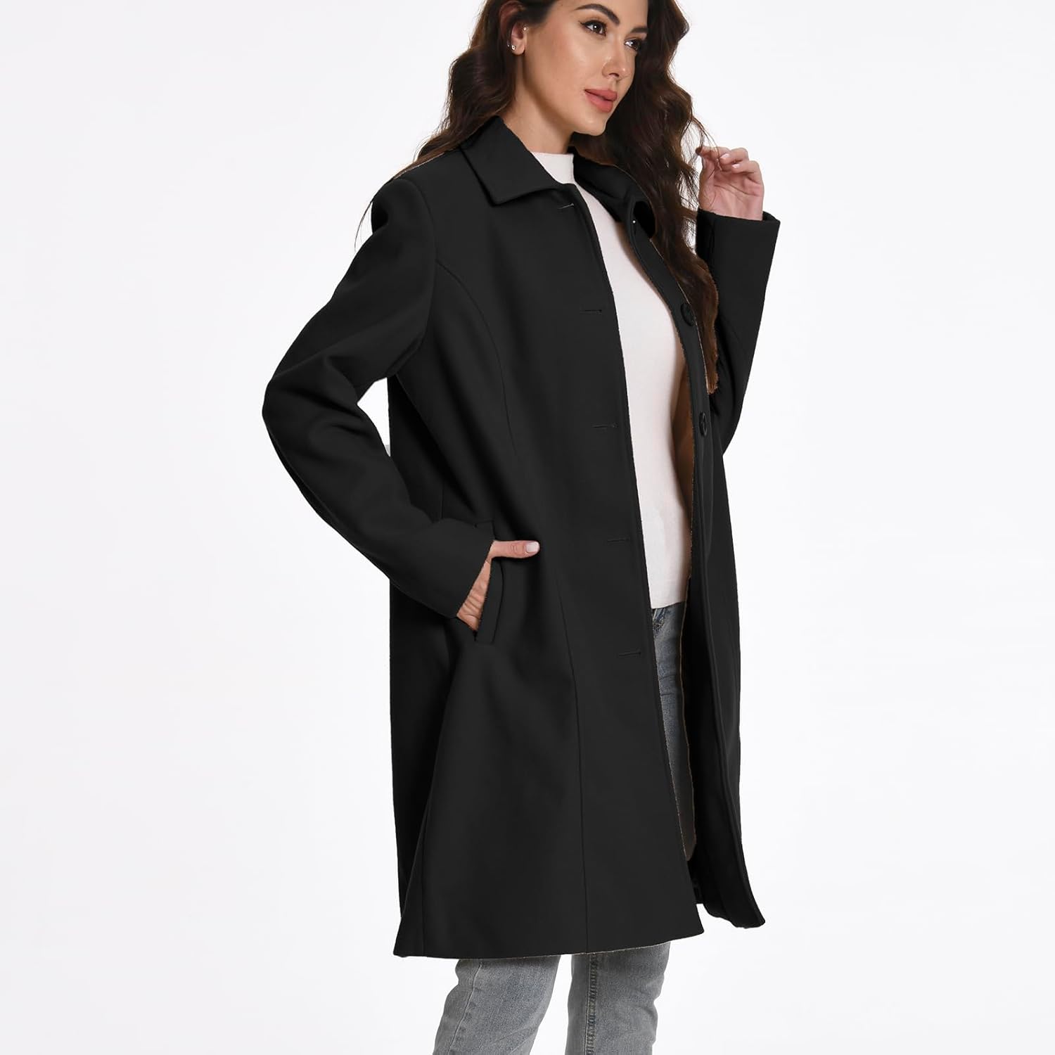 Mars Guard Women's Peacoat-Single Breasted Thick Mid-Length Winter Classic Trench Coat with Pockets,Warm for Work Casual - Image 2