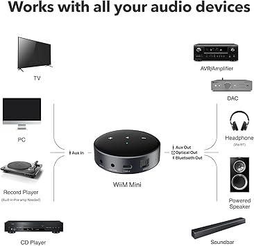 WiiM Mini AirPlay2 Kablosuz Ses Yayı, Multiroom Stereo, Preamplifikatör, Alexa ve Siri Ses Asistanlarıyla Çalışır, Spotify, Amazon Music ve Daha Fazlasından Yüksek Çözünürlüklü Ses Akışı
