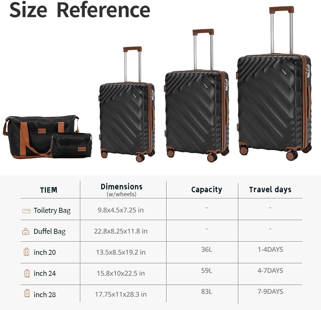 Rosamo 5 Piece Luggage Set Expandable Hardside, 20/24/28in Suitcases with Matching Travel Bags, 22x14x9 Airline Approved Carry On, TSA Lock, Spinner Wheels, ABS+PC thumbnail