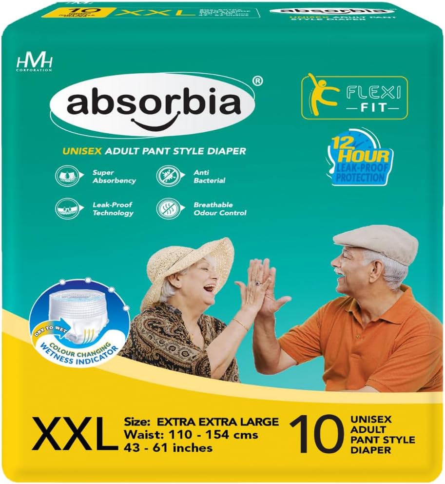 absorbia Unisex Ultra Thin Adult Diaper Pant Xxl Style Waist Size 110-154 Cm (43-61 Incs) Size-Xxl Pack Of 10 Pant Diapers
