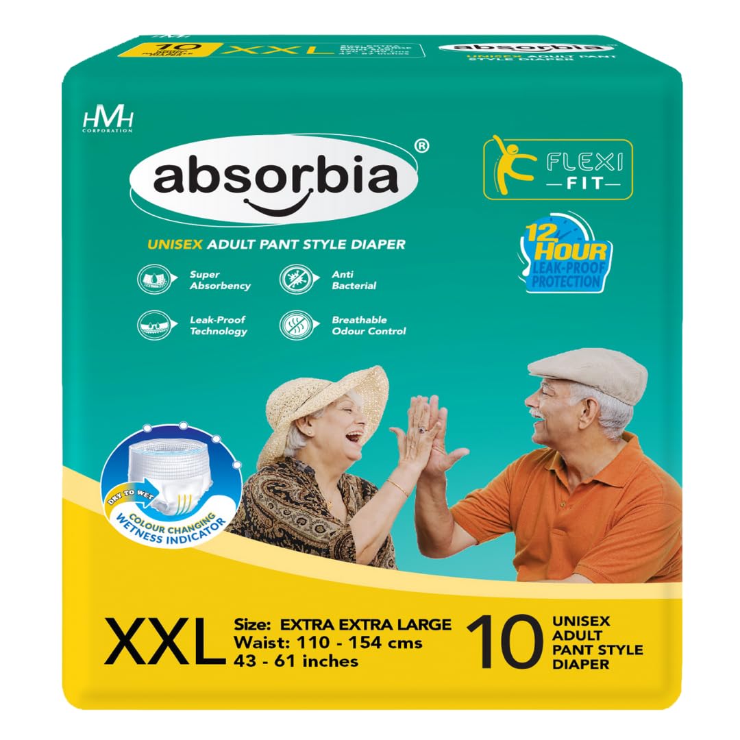 absorbia Unisex Ultra Thin Adult Diaper Pant Xxl Style Waist Size 110-154 Cm (43-61 Incs) Size-Xxl Pack Of 10 Pant Diapers