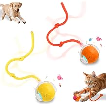 Interactive Cat Toys Smart Ball for Cats & Dogs! Now with 2 Rapid Tails. Features 360Auto-Rolling, Motion Activation& Bird Sounds. Perfect for Indoor Pet Exercise & Fun. Yellow&Orange
