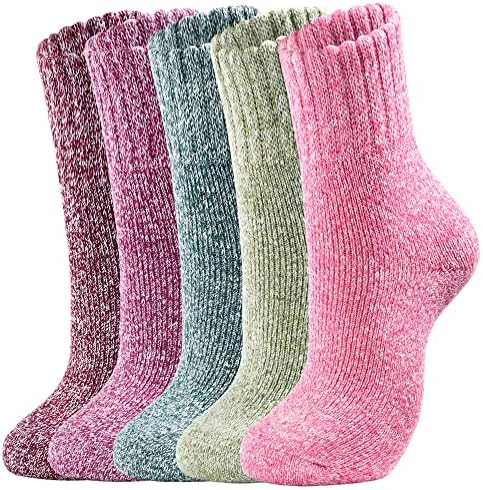 Nimalpal 5 Pairs Wool Socks for Women - Crew Socks for Women Wool Socks Boot Socks for Women Super Soft Hiking Socks Women, Thick Knit Cabin Cozy Socks Warm Long Socks for Women