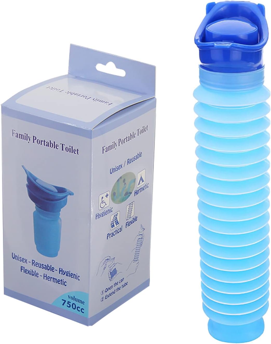 Adjustable Emergency Urinal 750ml, Portable Toilet for Car, Portable Mini Outdoor Camping Travel Shrinkable Personal Mobile Toilet Potty Pee Bottle for Kids Adult (Blue)