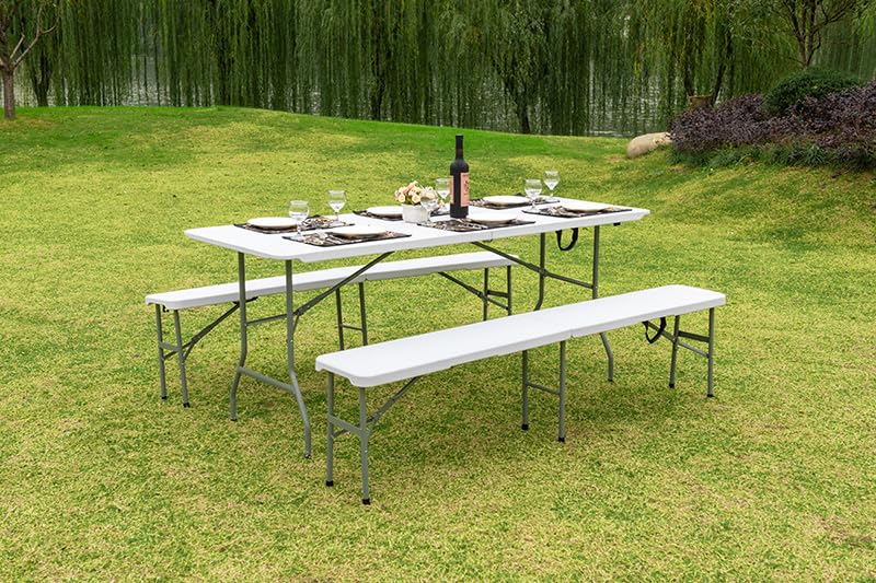 KAMBERG Banc Pliable 180 cm - 180 x 28 x 43,5 cm - Banc Pliant 180 cm | Poignée de Transport