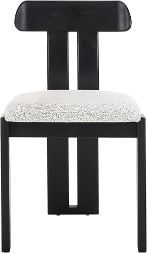 SAFAVIEH Home Collection Cayde Mid-Century Silla de comedor moderna de madera maciza en blanco y negro y asiento Boucle