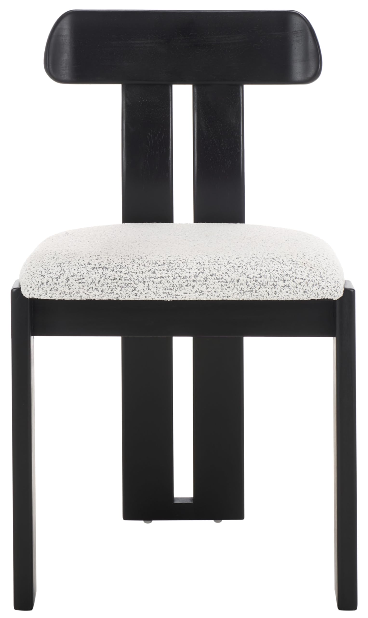 SAFAVIEH Home Collection – Cayde Mid-Century Modern Black Solid Wood Upholstered Dining Chair with White Boucle Seat (DCH8806F)