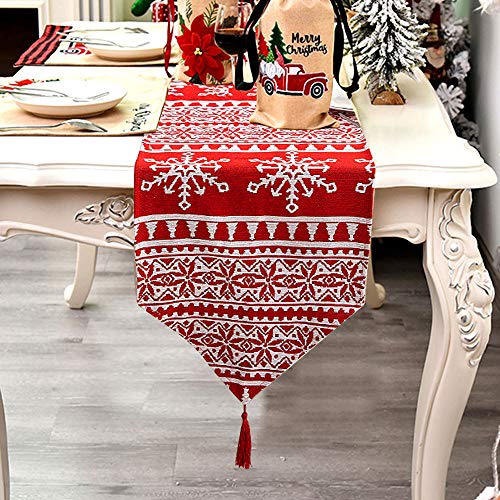WELLXUNK® Corredores Mesa Navidad, Camino Mesa De Navidad, NavideñO Mantel, Europeo AlgodóN Lino Bordado Navidad PatróN De, para Navidad ArtíCulos De Mesa Cenas Fiestas DecoracióN del Hogar Tapiz (D)