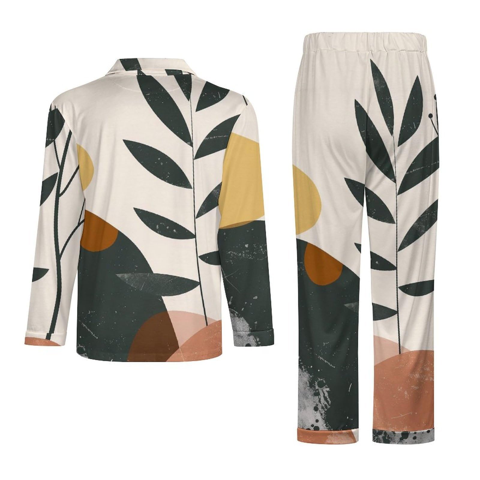 OLEETS Completo Pigiama da Uomo - Piante Frondose Pigiama Invernale Pantaloni Top Caldo Autunnale Traspirante Morbido 2 Pezzi Casual Ampio