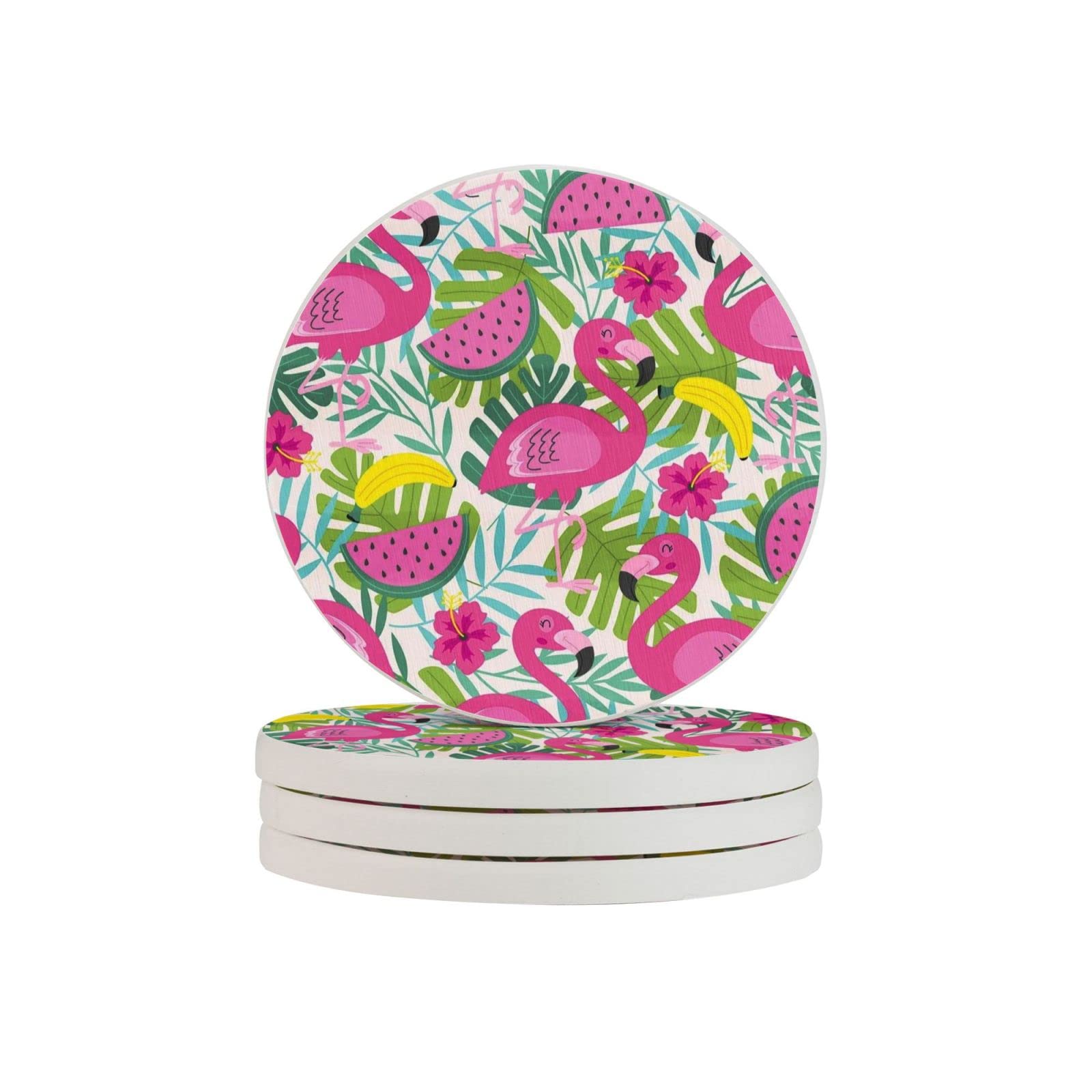 Dessous de verre en diatomite 10cm flamant rose (Lot de 2) absorbants