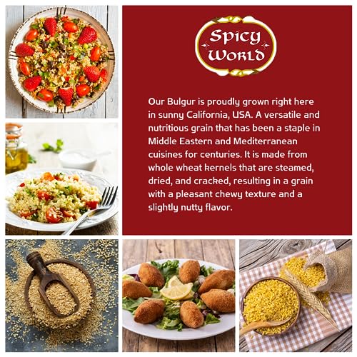 Bulgur Cracked Wheat Medium Coarse #2, 2 LB Bag (32oz) | USA Grown Bulgar Wheat for Tabouleh | 100% Natural & Pure | Great for Vegan Recipes by Spicy World - Thumbnail 7