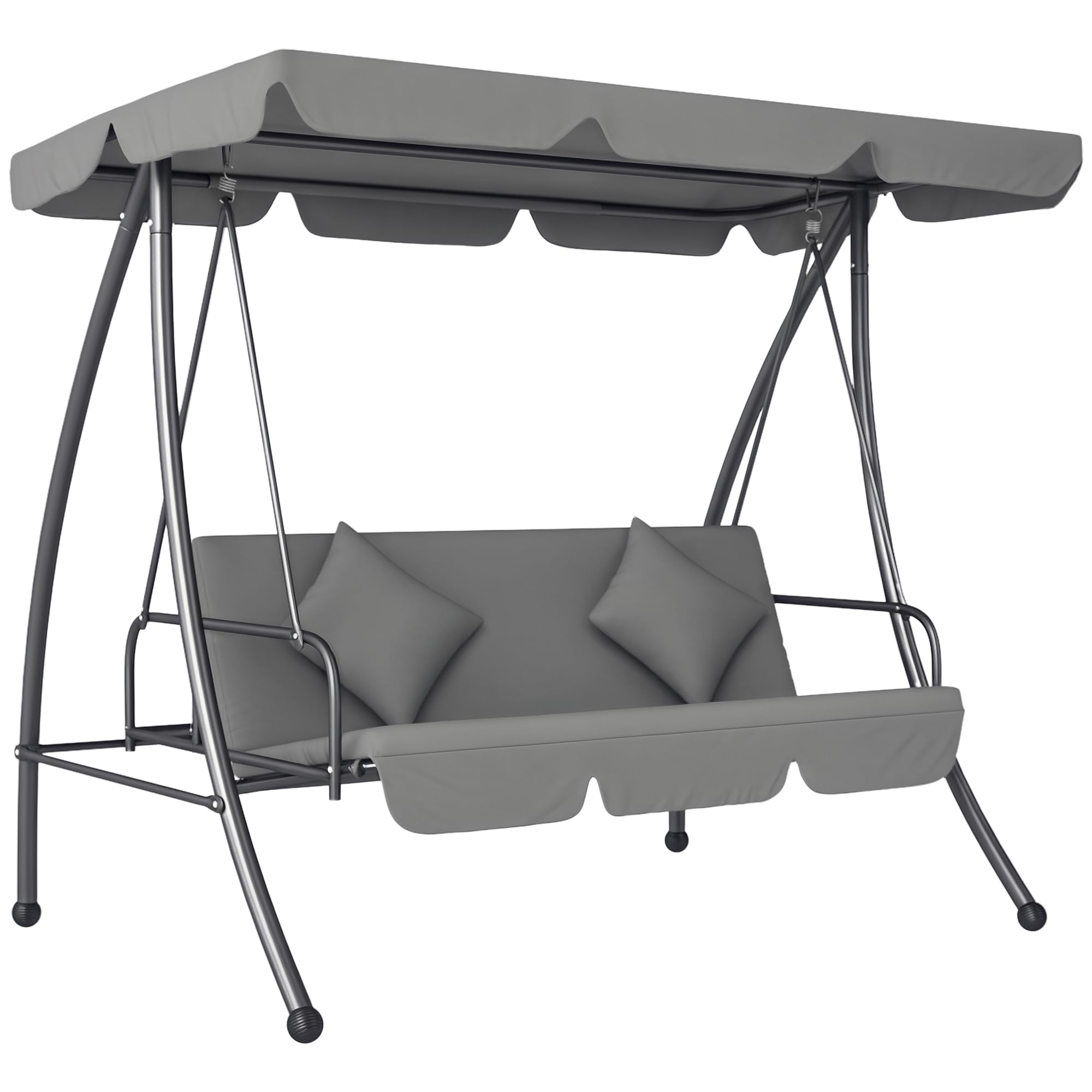 Outsunny Light/Grey 2-In-1 Swing Chair 3 Seater Hammock Cushion Bed Tilt Canopy Garden