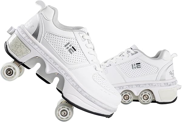 2-in-1 Roller Skate Shoes - Unisex Retractable Roller Skates with 4  Wheels, Skating Shoes for Indoor + Outdoor Fun