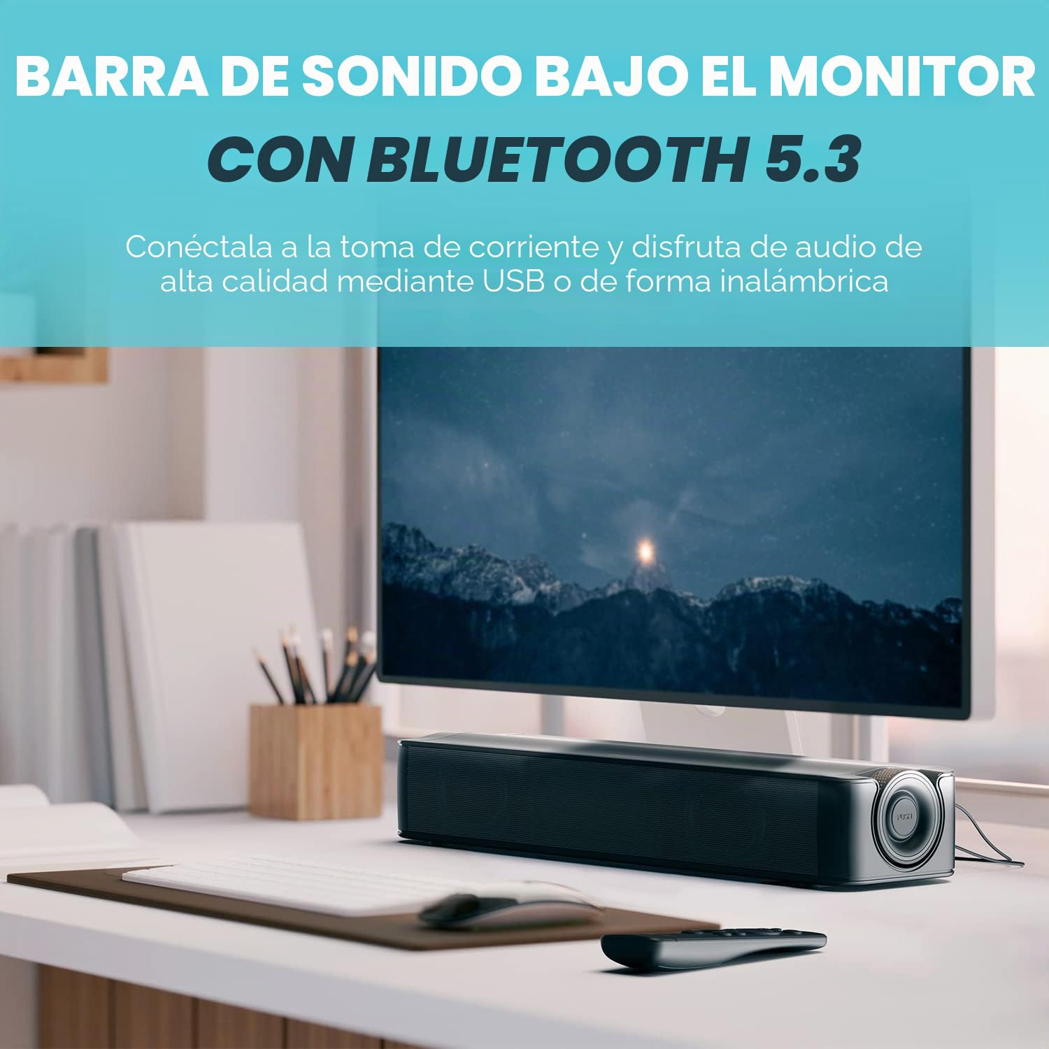 CREATIVE Barra de Sonido Stage SE Debajo del Monitor con Audio Digital USB y Bluetooth 5.3, diálogo Claro y Envolvente por Sound Blaster