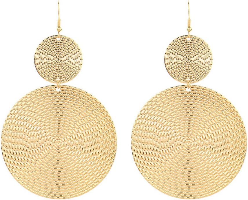 Large Geometric Double Round Disc Dangle Drop Earrings Minimalist Irregular Texture Big Circle Teardrop Earrings for Women Jewelry Gift