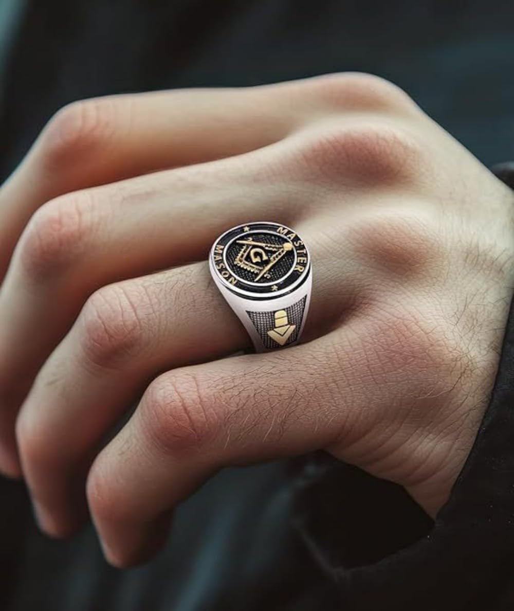 Masonic Master Mason Signet Ring - Titanium Steel Freemason Ritual Ring with Jachin Boaz G Symbol Blue Lodge Jewelry for Men's - Image 5