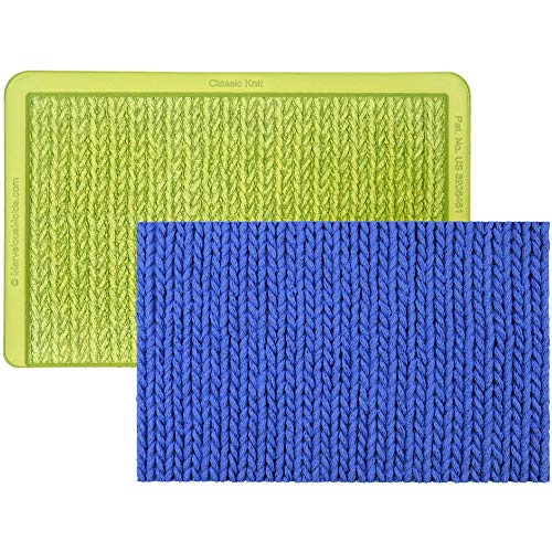 Marvelous Molds Classic Knit Simpress, Non-Stick Silicone Mold for Cake Decorating, Sugarcraft Cookies, Cupcakes, Gum Paste, Chocolate. Woven Texture in Resin, Clay, Wax, Soap.