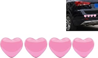 4PCS Heart Metal Car Emblem Stickers, 1.18" × 1.26" 3D Chrome Metal Hearts Decal, Cute Love Heart Shaped Car Emblem Sticker, DIY Auto Exterior Badge Decor, for Auto Truck Tailgate Bumper(Pink)
