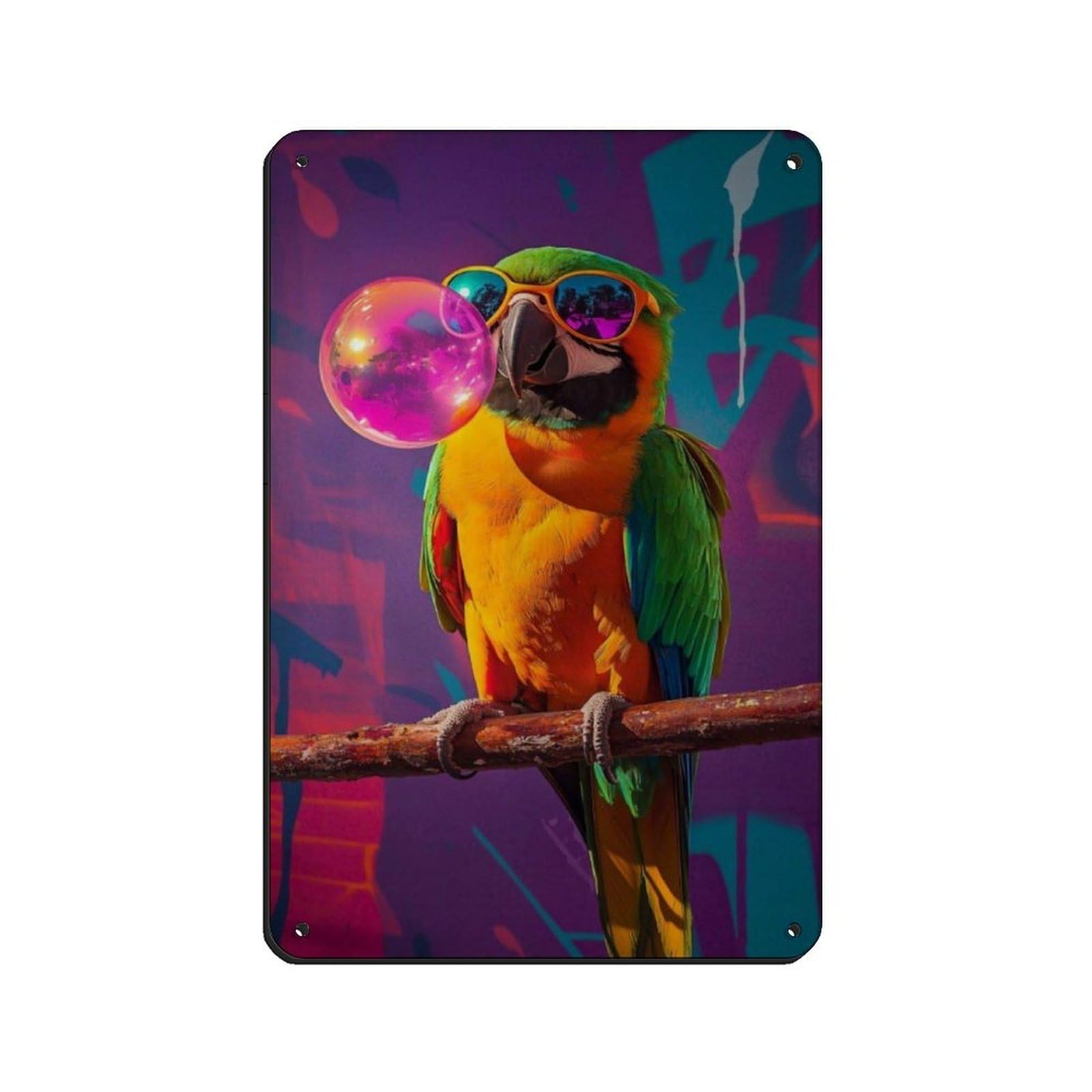Lxwnze 20L X 30W Cm Colorful Parrot Cool Bird With Sunglasses Tin Sign Vintage Metal Pub Club Cafe Bar Home Wall Art Decoration Poster Retro 8X12inch(20X30cm)