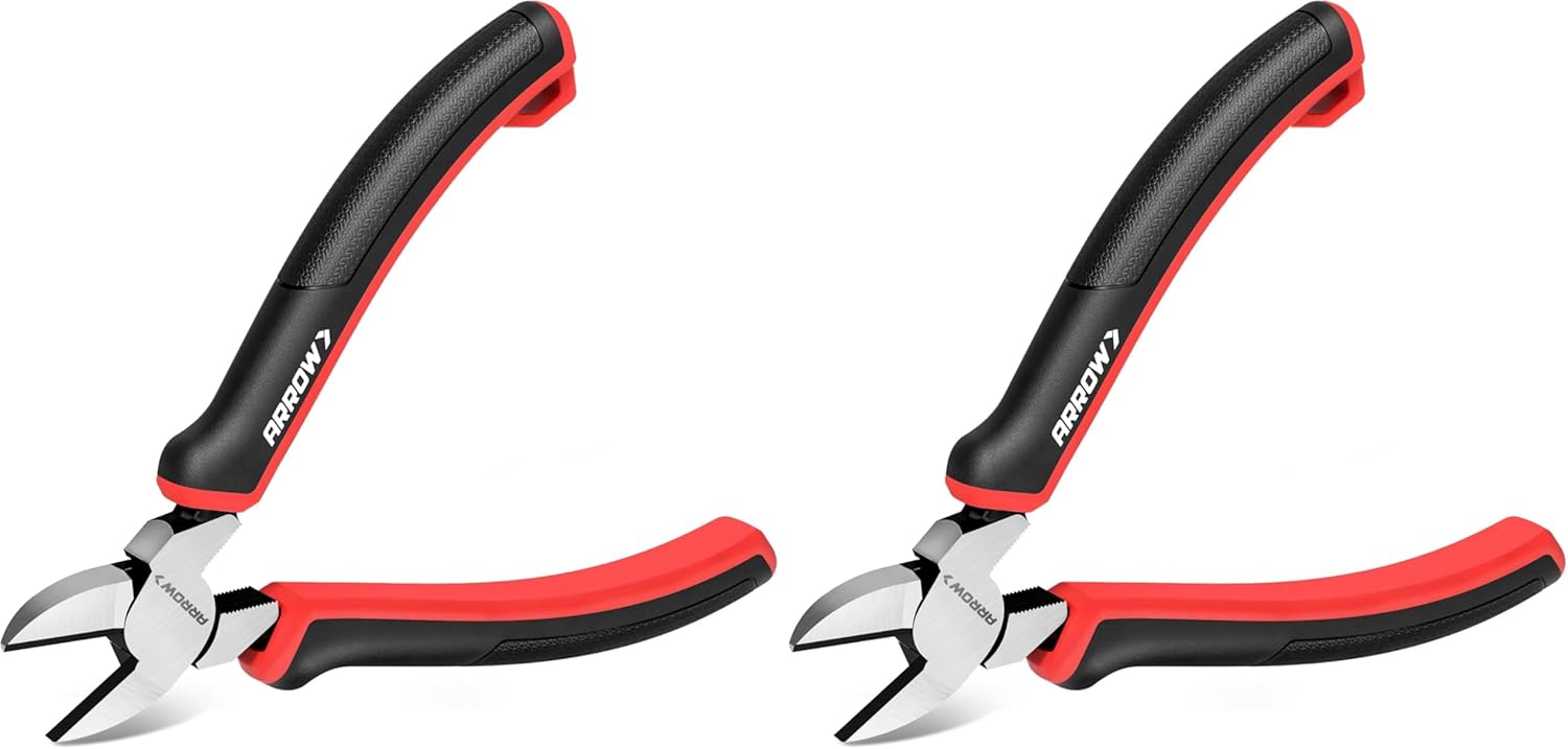 ARROW High Leverage Diagonal Pliers, 6 Inch Wire Cutters with Comfortable TPR Handle, High Carbon Steel Side Cutters for Cutting Wire (Pack of 2)