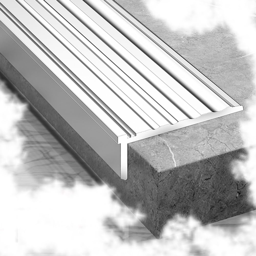Stair Metal Step Edge Trim Staircase Protector Edging Anti Slip Stairs Transition Strip L-Shape Treads(Natural,110cm L)