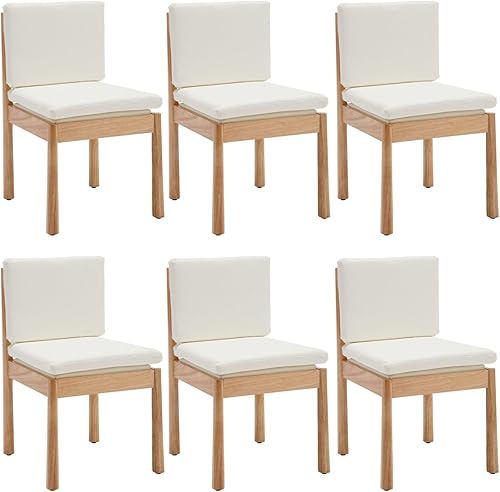 Miniatura 15 de Juego de 2 sillas de comedor blancas | Sillas laterales rústicas tapizadas de piel sintética para comedor Madera blanca Pu-natural,Beige Lino-Negro