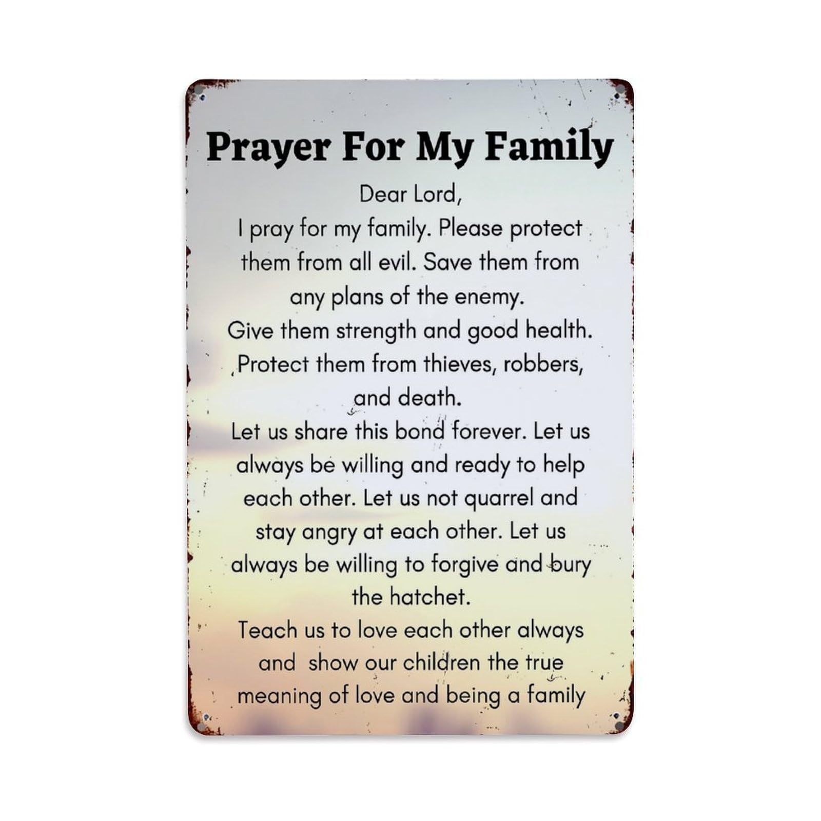 Jdyaojiesheng Vintage Prayer For My Family Tin Sign Retro Metal Wall Decor Metal Poster, Home Bar Garage Farmhouse Cafe Wall Art Decoration 8X12inches
