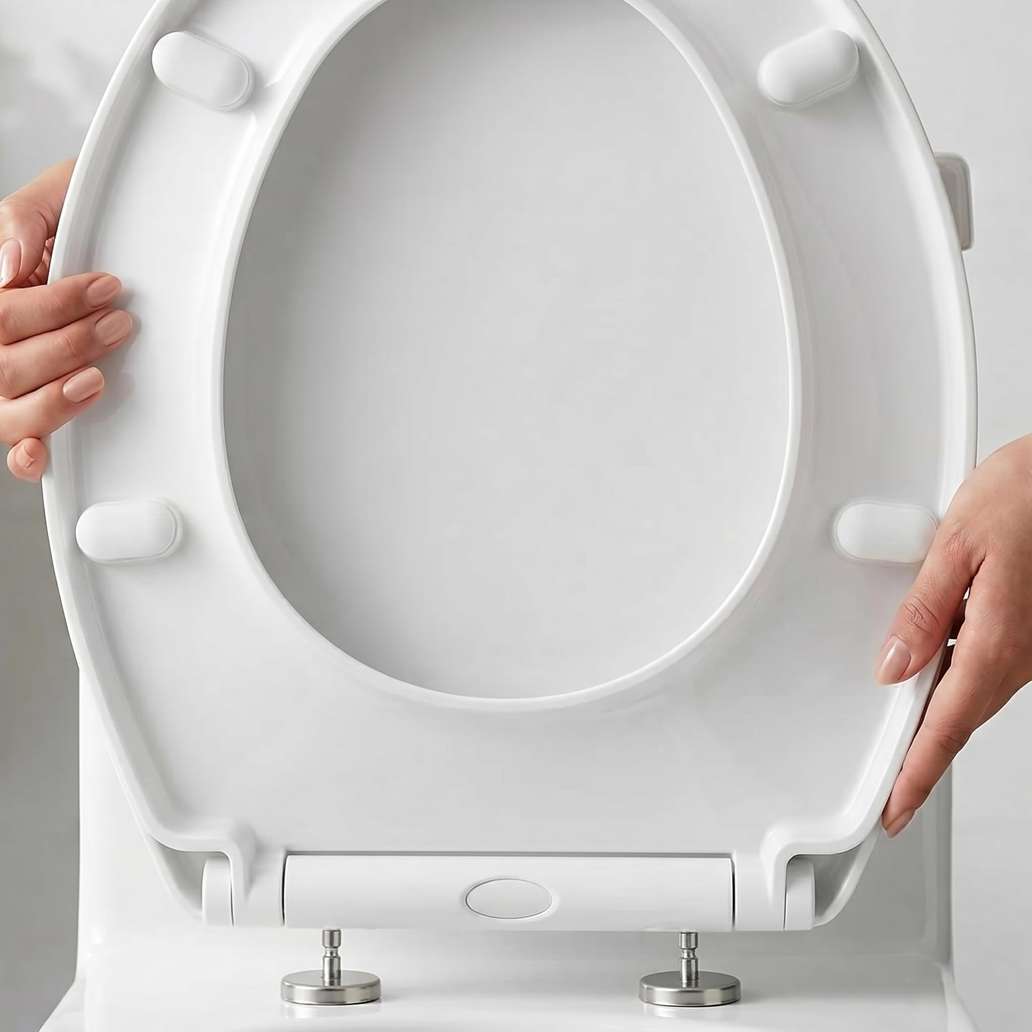 Soft Close Toilet Seat for Oval Toilets, White, Anti-Bacterial Bathroom Bowl Loo Cover Durable Adjustable Hinges Quick Release Soft Close with Fixings (Oval (45cmx36cm), PP (Polypropylene))