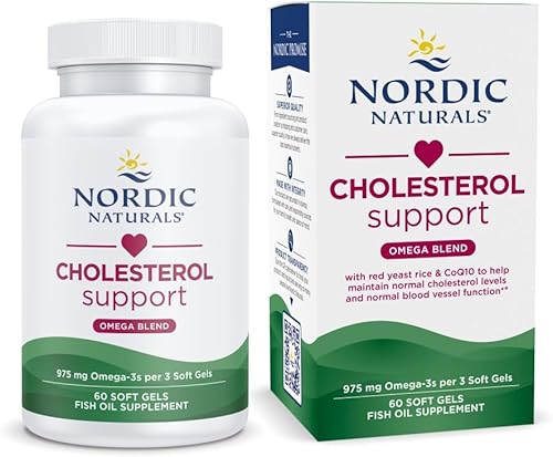 Apoyo al colesterol Nordic Naturals, sabor a limón - 60 cápsulas blandas - 975 mg de Omega-3 + arroz de levadura roja y CoQ10 - Colesterol normal,