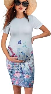 Maternity Crew Neck Bodycon Dress Women Short Sleeve Baby Shower Dress Casual Pregnancy Dress for Summer